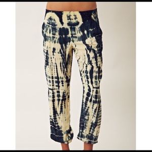Navy blue and cream tie dye pants